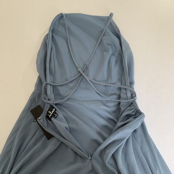 NWT Lulus Dress Mythical Kind of Love Maxi Blue Halter Wedding Guest Bridesmaid - Picture 6 of 12